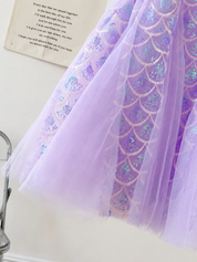 Purple layered tulle skirt side detail