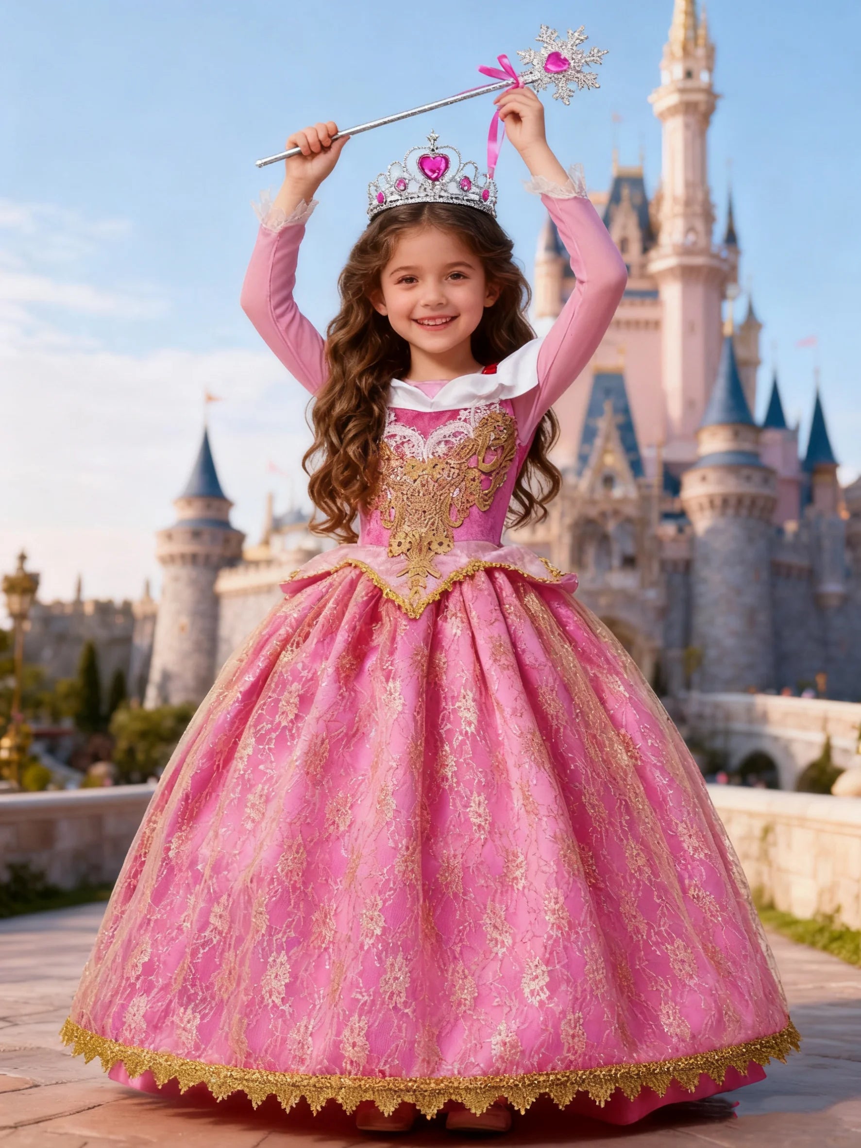 Aurora Rose Pink Fairytale Princess Dress for Girls