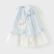Pale blue bunny dress with white layered skirt, flat front view