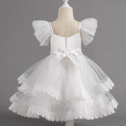 White girls party dress back view with bow