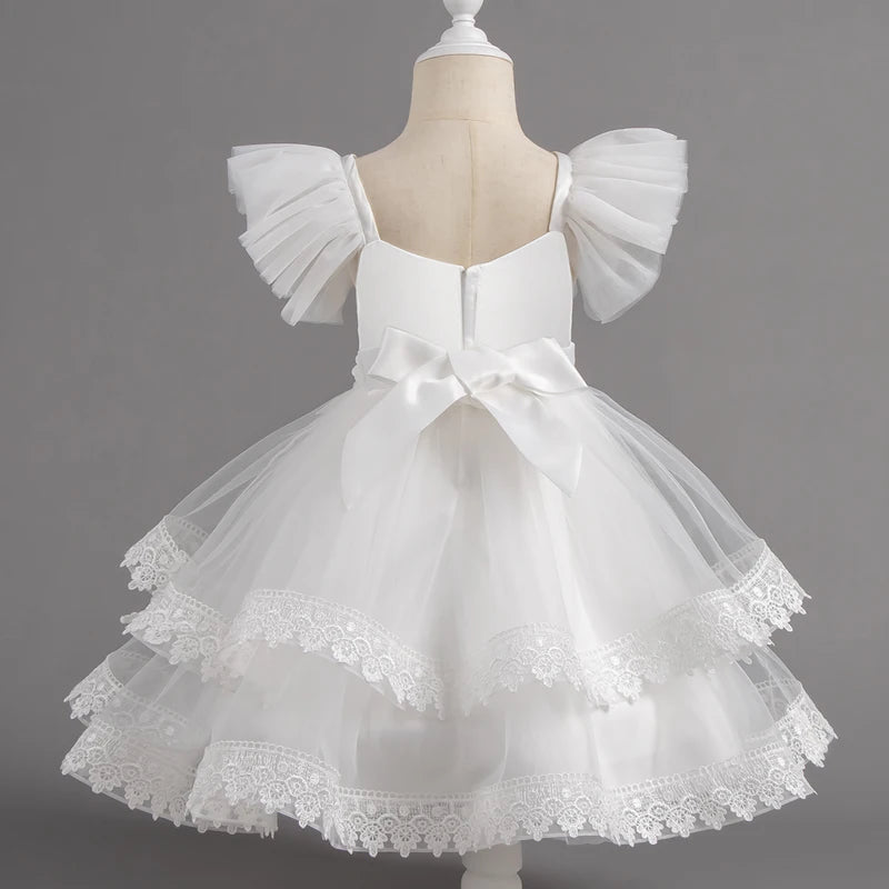 White girls party dress back view with bow