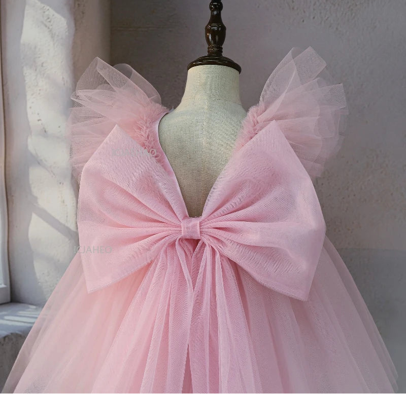 Pink floral tulle dress size and measurement chart