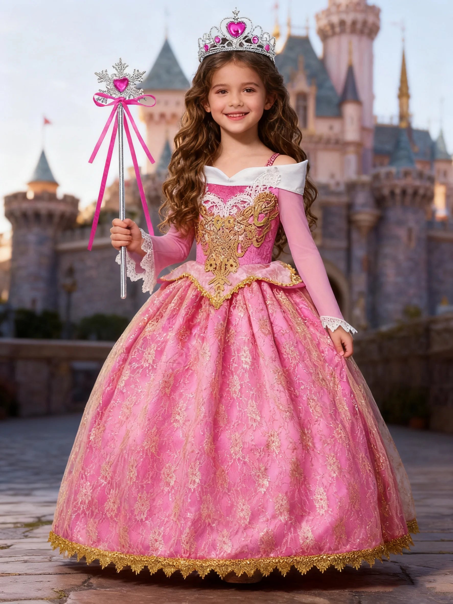 Aurora Rose Pink Fairytale Princess Dress for Girls