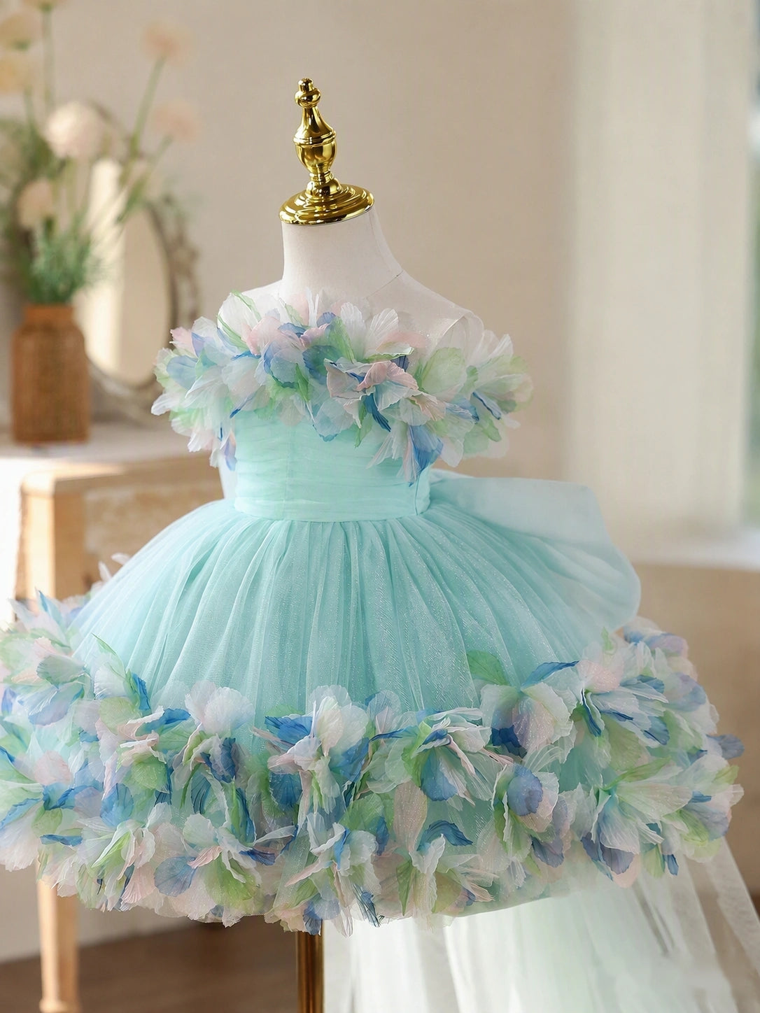 Lake Blue Floral Train Dress | Girls Party Dress | PetitWishes