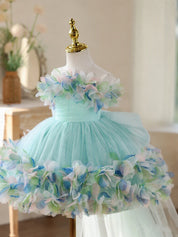 Lake Blue Floral Train Dress | Girls Party Dress | PetitWishes