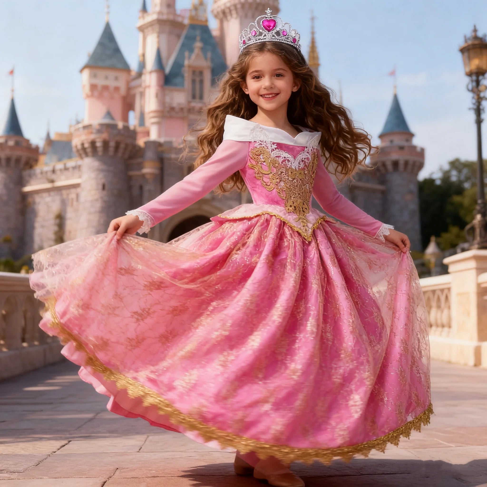Aurora Rose Pink Fairytale Princess Dress for Girls