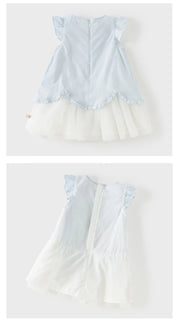 Back and lining views of pale blue bunny dress