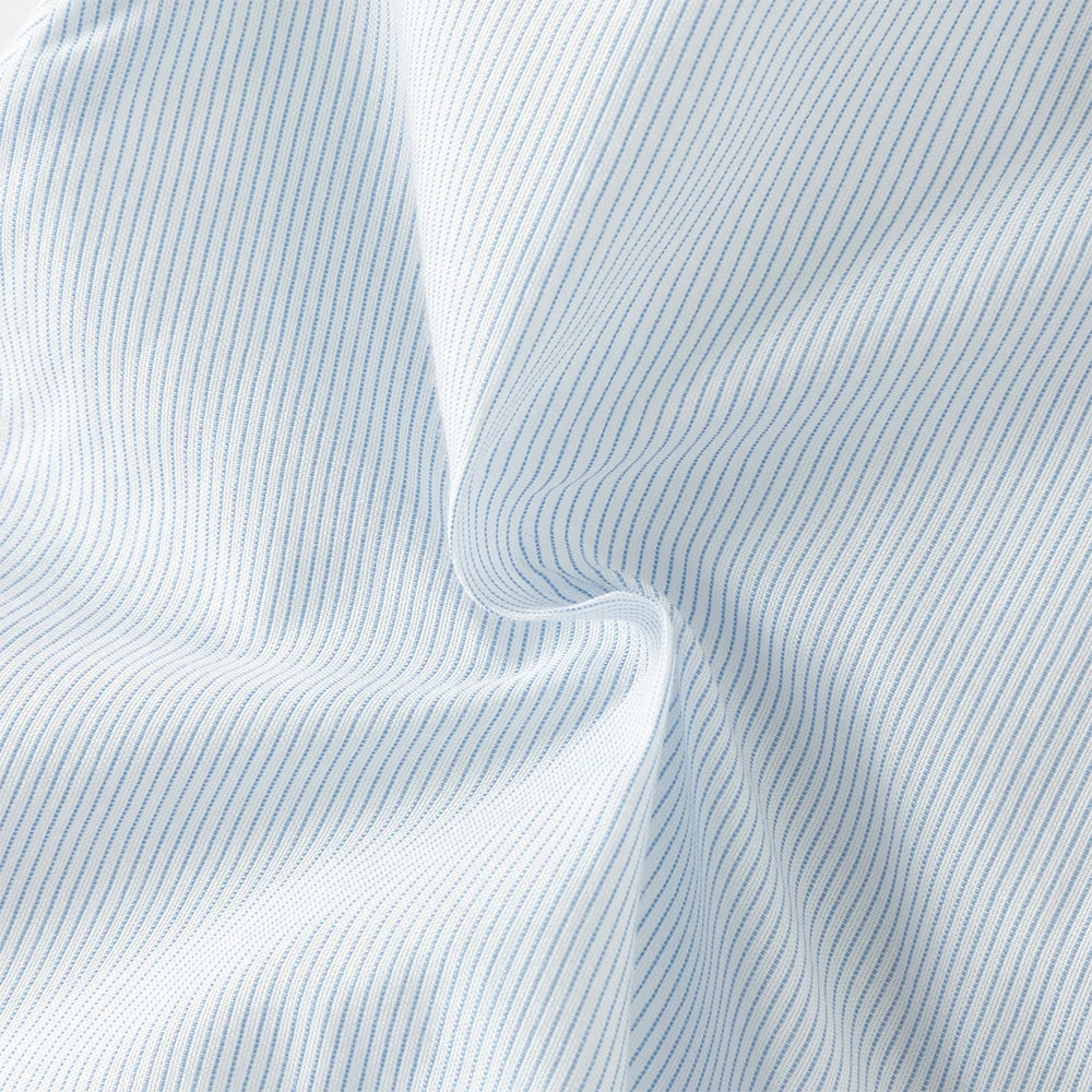 Close-up of pale blue pinstriped dress fabric