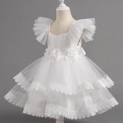 White lace bloom girls party dress front view