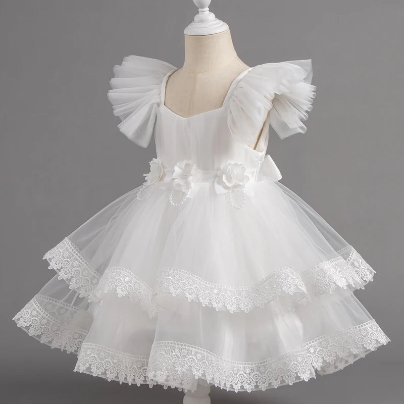 White lace bloom girls party dress front view