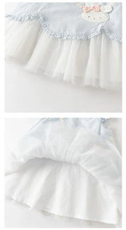 Detail views of layered white skirt and inner lining