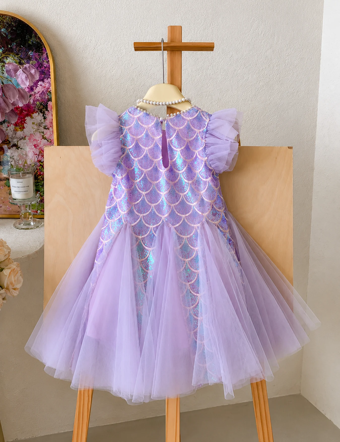 Purple mermaid party dress back view