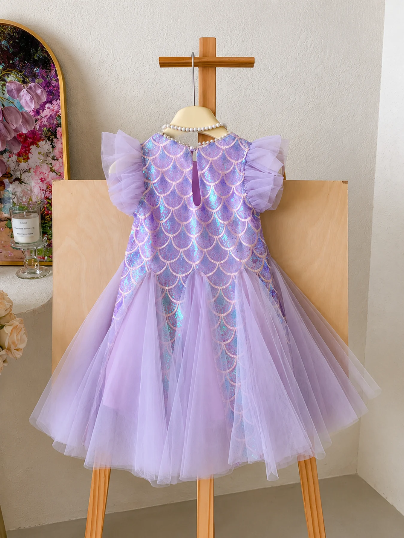 Purple mermaid party dress back view
