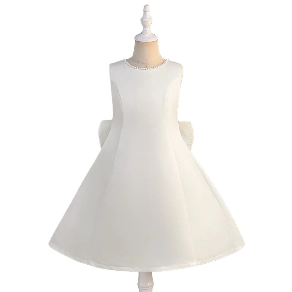 White sleeveless flower girl dress full front view