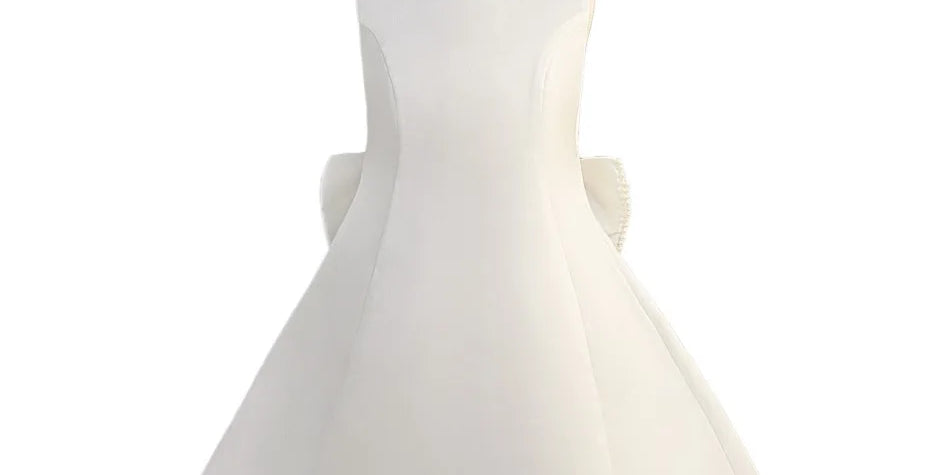 White sleeveless flower girl dress full front view