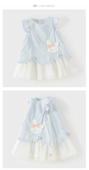 Blue bunny dress flat display in front and angled views