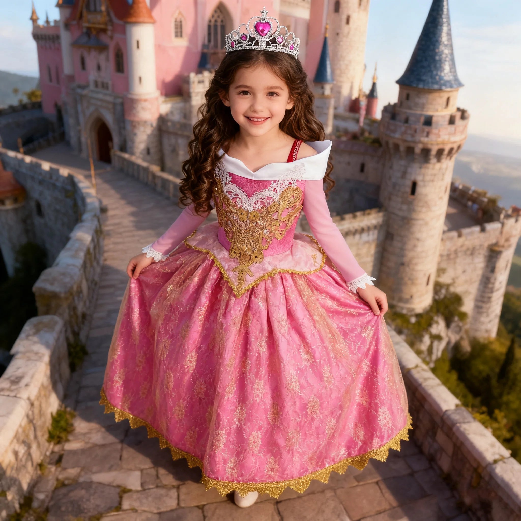 Aurora Rose Pink Fairytale Princess Dress for Girls