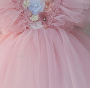 Pink tulle party dress back bow close-up