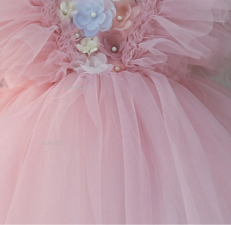 Pink tulle party dress back bow close-up