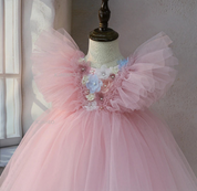 Pink floral bodice and flutter sleeve detail