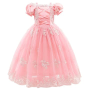 Girls Fairy Tale Princess Dress — Puff Sleeve Tulle Cosplay Gown, Mid - Calf - babeliobaby - RapunzelPink06 - 2T (Size 100)