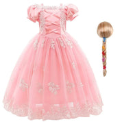 Girls Fairy Tale Princess Dress — Puff Sleeve Tulle Cosplay Gown, Mid - Calf - babeliobaby - RapunzelPink07 - 2T (Size 100)