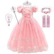Girls Fairy Tale Princess Dress — Puff Sleeve Tulle Cosplay Gown, Mid - Calf - babeliobaby - RapunzelPink09 - 2T (Size 100)