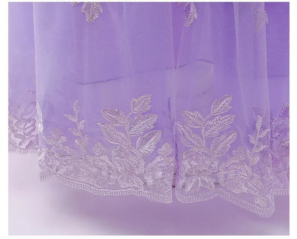 Girls Fairy Tale Princess Dress — Puff Sleeve Tulle Cosplay Gown, Mid - Calf - babeliobaby - RapunzelPurple03 - 2T (Size 100)