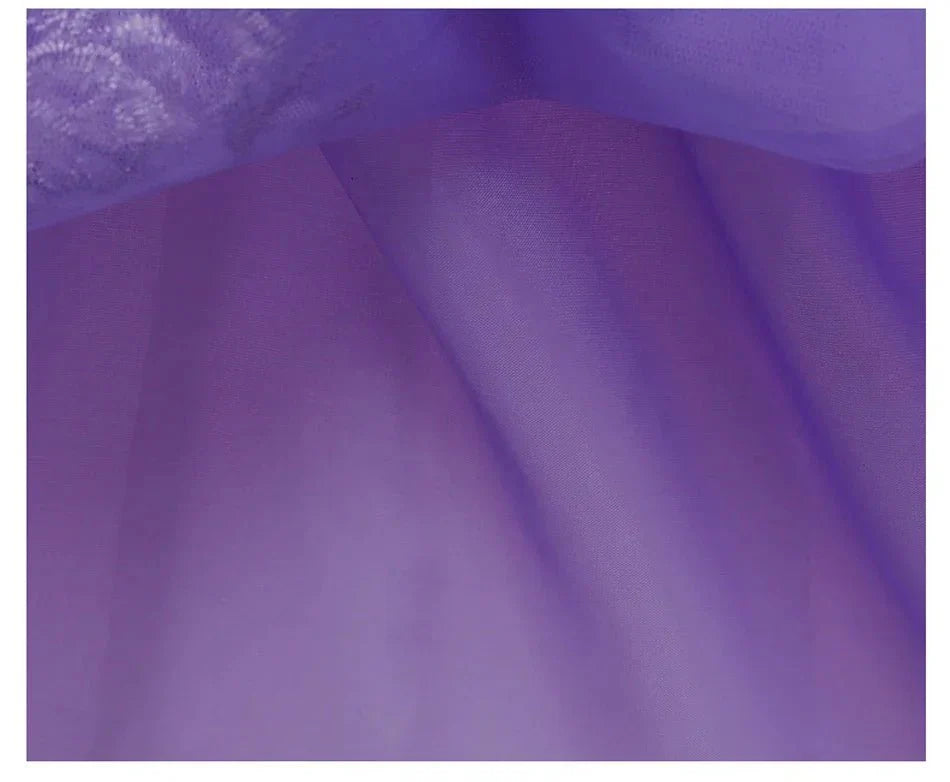 Girls Fairy Tale Princess Dress — Puff Sleeve Tulle Cosplay Gown, Mid - Calf - babeliobaby - RapunzelPurple03 - 2T (Size 100)