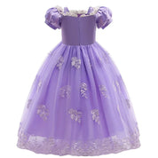 Girls Fairy Tale Princess Dress — Puff Sleeve Tulle Cosplay Gown, Mid - Calf - babeliobaby - RapunzelPurple03 - 2T (Size 100)