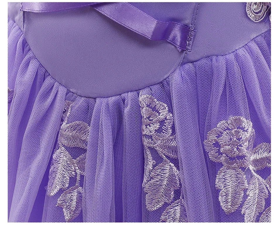 Girls Fairy Tale Princess Dress — Puff Sleeve Tulle Cosplay Gown, Mid - Calf - babeliobaby - RapunzelPurple03 - 2T (Size 100)