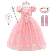 Girls Fairy Tale Princess Dress — Puff Sleeve Tulle Cosplay Gown, Mid - Calf - babeliobaby - RapunzelPurple03 - 2T (Size 100)