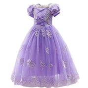 Girls Fairy Tale Princess Dress — Puff Sleeve Tulle Cosplay Gown, Mid - Calf - babeliobaby - RapunzelPurple03 - 2T (Size 100)