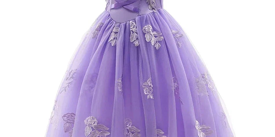 Girls Fairy Tale Princess Dress — Puff Sleeve Tulle Cosplay Gown, Mid - Calf - babeliobaby - RapunzelPurple03 - 2T (Size 100)