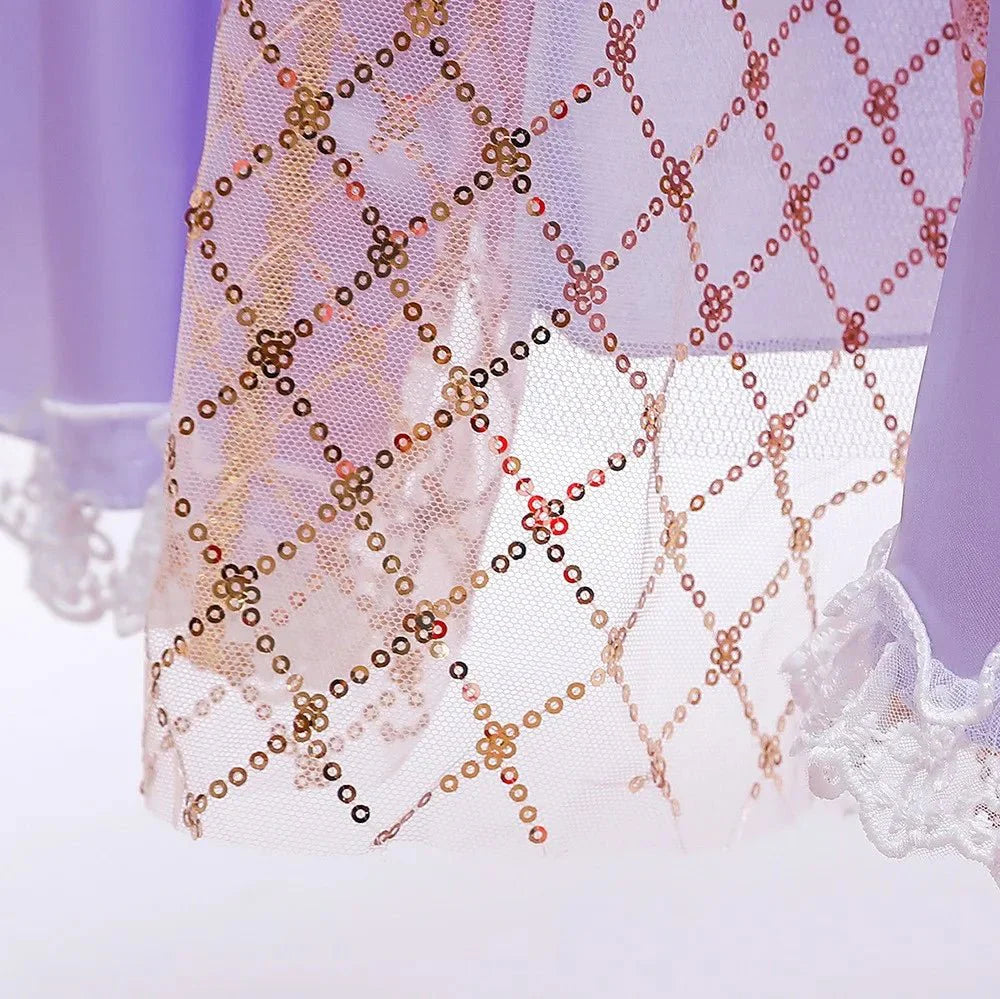 Girls Purple Princess Dress — Long Sleeve Fairytale Cosplay Gown with Accessories - babeliobaby - Set 5 - 2 - 3T (100)