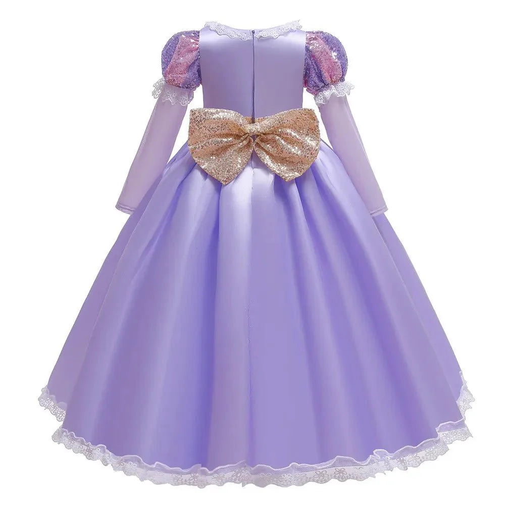 Girls Purple Princess Dress — Long Sleeve Fairytale Cosplay Gown with Accessories - babeliobaby - Set 5 - 2 - 3T (100)