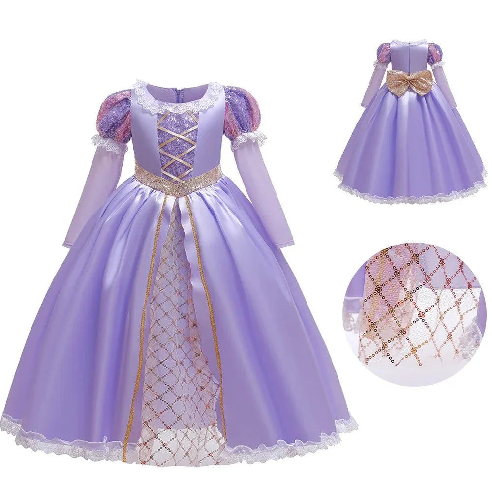 Girls Purple Princess Dress — Long Sleeve Fairytale Cosplay Gown with Accessories - babeliobaby - Set 5 - 2 - 3T (100)