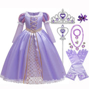 Girls Purple Princess Dress — Long Sleeve Fairytale Cosplay Gown with Accessories - babeliobaby - Set 5 - 2 - 3T (100)