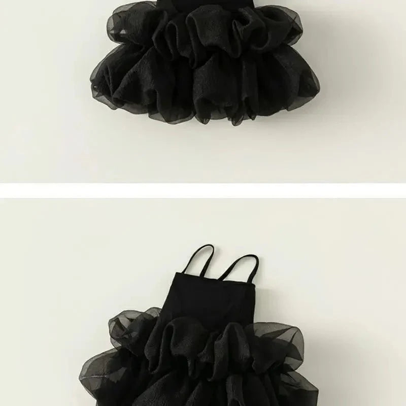 Babelio black toddler summer dress with fluffy tulle skirt, displayed on a white background